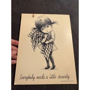 Vintage Fran Mar Moppets Plaque Everybody Needs a Little Security Girl Blanket